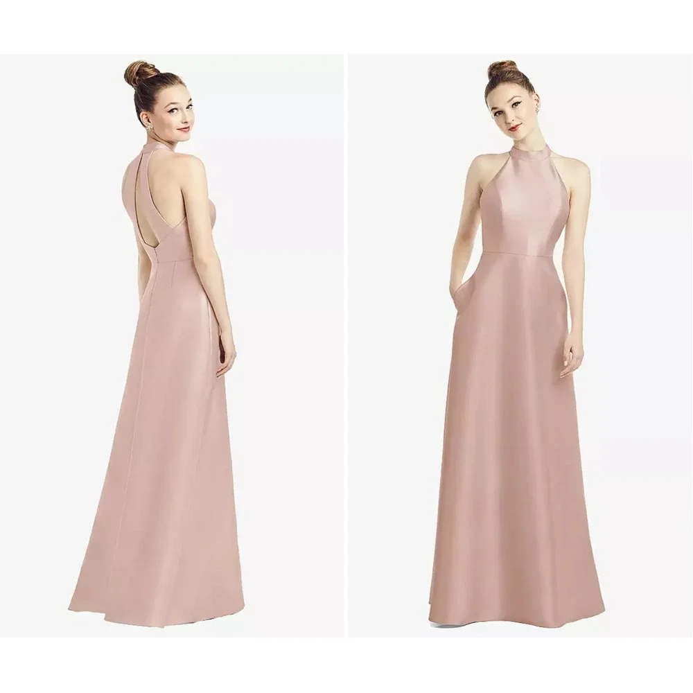 Alfred Sung D772 Sz 18 High Neck Cutout Satin Twill Dress Toasted Sugar Pink New